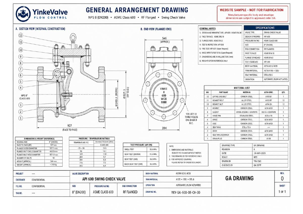 API 600 Swing Check Valve GA Drawing preview