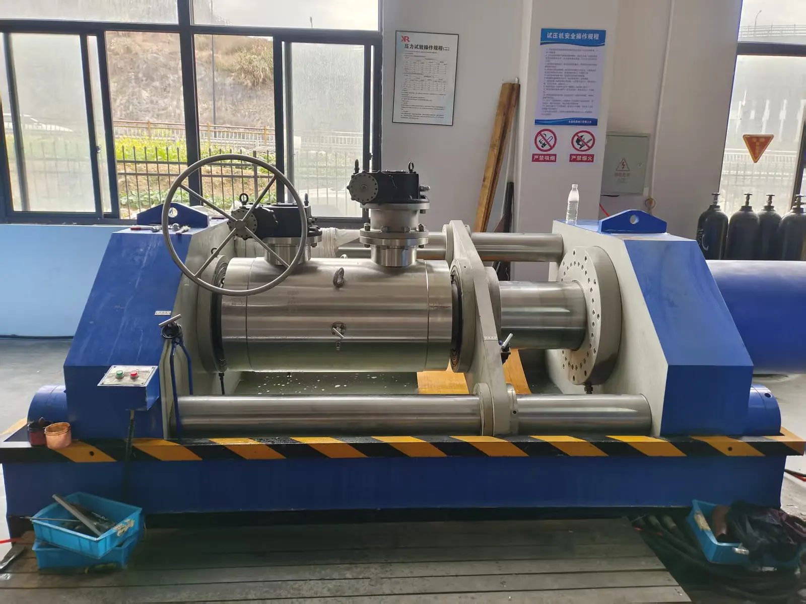 Industrial valve on a factory bench test fixture