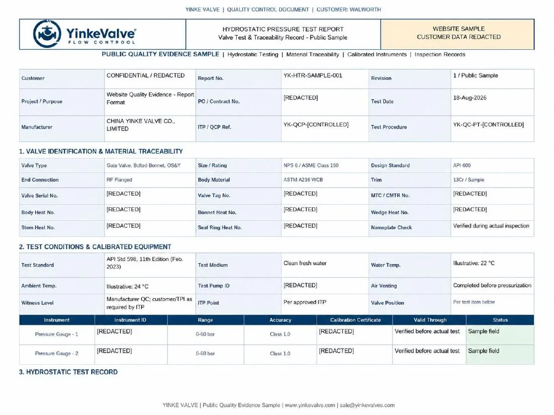 Hydrostatic pressure test report sample preview